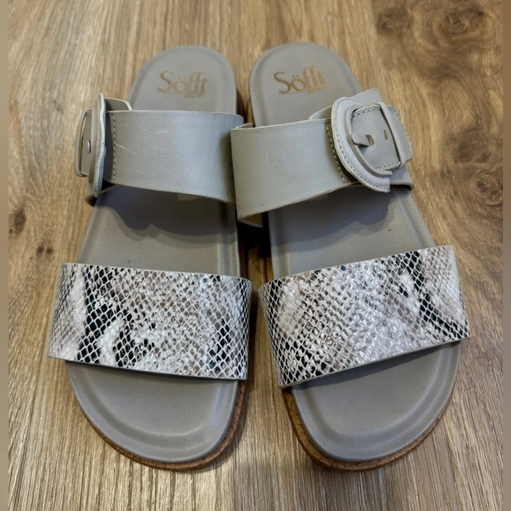 Söfft Dual Strap Slide Sandals Snake Print Leather Size 7.5 LNC